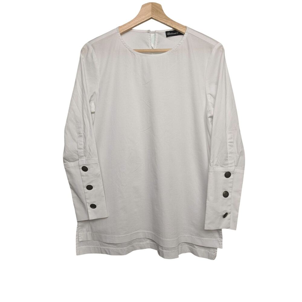 Estelle Finn Cotton/Stretch Blend Popover Blouse Top White Long Sleeve Womens XS